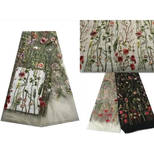 5 Yards Latest African Lace Fabric White High Quality Tulle Embroidery Swiss Voile Lace Black Dress Sewing Material KRL-6817