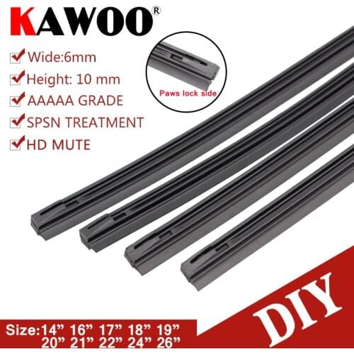 KAWOO Car Wiper Blade Vehicle Insert Natural Rubber Strip (Refill) 6mm 14"16"17"18"19"20"21"22"24"26" 4pcs/lot Auto Accessories