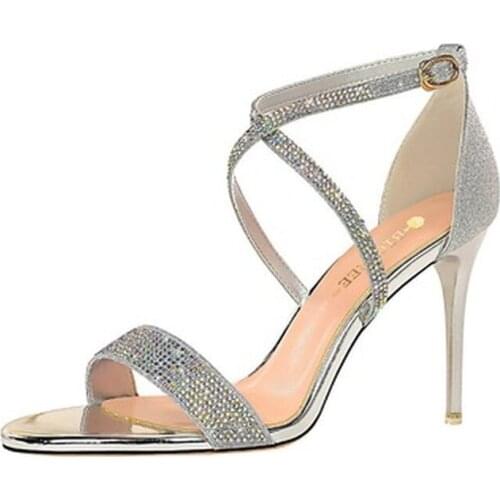 High Heel Sandals Sexy Stiletto Women Shoes Glitter Party Dress Evening Heeled Sandals Fashion Ankle Strap Ladies Shoes sandals