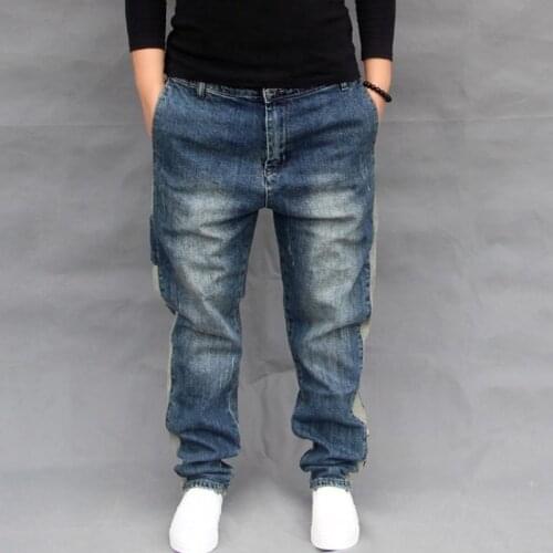 New Fashion Mens Loose Fit Harem Pants Plus Size Long Trousers Washed Casual Drop Crotch Jeans High Street Hip Hop Denim Pant