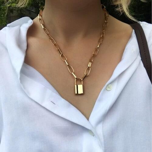 Punk Chain Golden Silver Color With Lock Necklace For Women Men Padlock Pendant Necklace Statement Gothic Fashion Jewelry