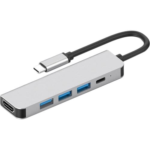 Type C to Hdmi 4K Docking Station 5 in 1 HUD for Mobile Phone Laptop USB 3.1 Type-C to USB3.0 HUB + USB-C PD+HDMI