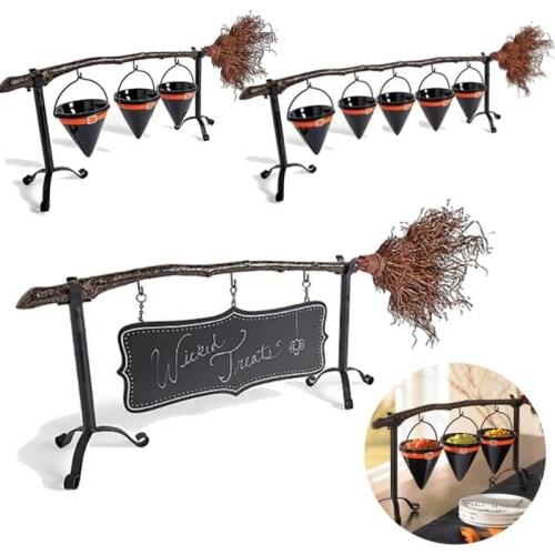 Halloween Decoration Broomstick Snack Candy Bowl With Removable Basket For Home Cookie Chocolate Kitchen Decor Party Supplies