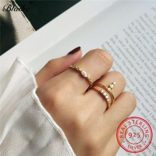 Hipster 925 Sterling Silver Stacking Rings For Women Minimalist Thin Ring Open Wedding Bands White CZ Yellow Gold Ring Jewelry