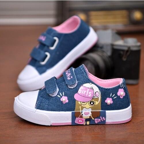 Canvas Denim Childrens Shoes Cartoon Graffiti Childrens Casual Shoes for Girls Comfortable Kids Flats Tennis Infanti