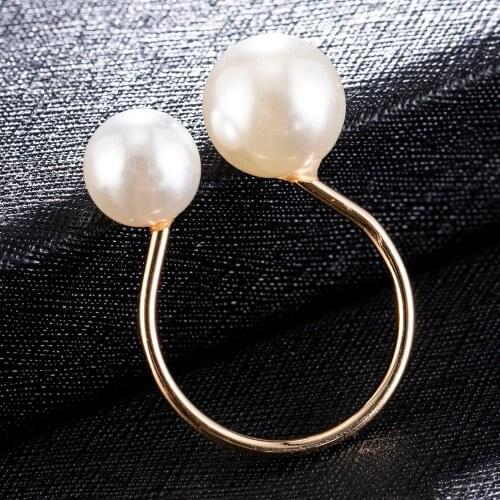 Korean U-shaped Opening Ring Adjustable Imitation Pearls Elegant Lady Party Rings for Women Valentines Day Gift Fashion Jewerly