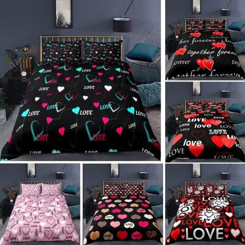 Love Hearts Bedding Set 2/3Pcs Duvet Cover & Pillowcase(s) 3D Printed Quilt Cover Home Textile Gift