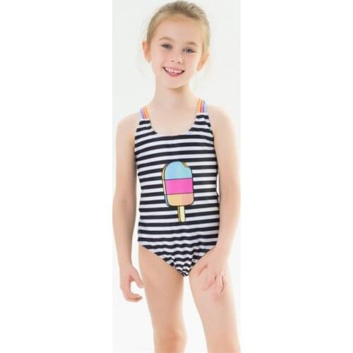 Baby Girls Swimsuit 2021 New Striped Ice Cream High Elastic One-piece Swimwear Vacation Kids Girls Bathing Suits Tight Beachwear