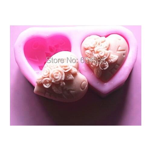 Soft Silicone Cake Mold Double Heart Shape 3.46*1.88*1.06