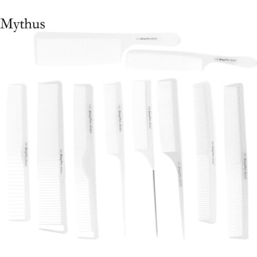 Pro 10 Pcs Beauty Haircut Comb Kit Hairdresser Anti Static Hair Cutting Comb Hairdressing Tail Comb Unbreakable White Hair Comb