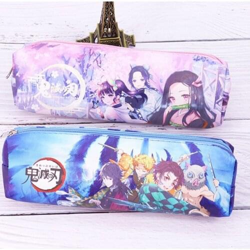 24 pcs/lot Demon Slayer Pencil Case Cute PU Leather Pencil bag box Stationery pen pouch office school supplies canetas zakka