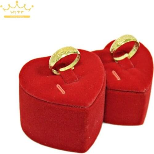 Red Velvet Wedding Ring Display Stand Holder Couple Rings Jewelry Organizer Presentation Rack Store Counter