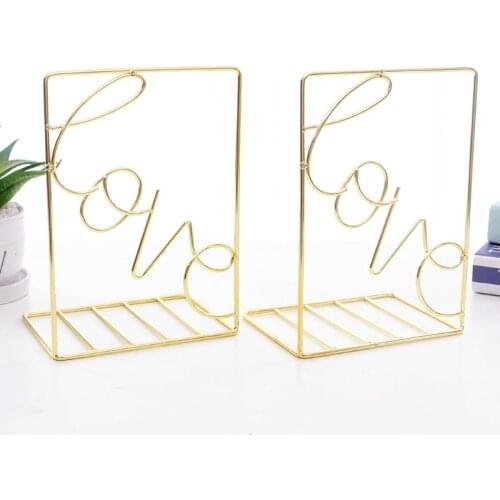 1 Pair Creative Love Shaped Metal Bookends Desk Book Storage Holder Shelf Book Organizer Stand for Office Student