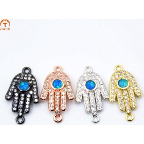 Asa&Tess Blue Opal Hands Charms Evil Eye connector Gold silver Plated Tiny Hand Pendants Micro Pave CZ Opal Charms 18mm
