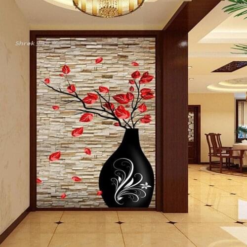 Drop Shipping Wallpaper 3D Mystery Fresco Corridor Aisle Wallpaper Decorative Painting Vertical European Red Rose Vase Mural