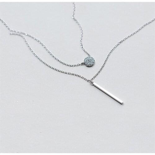 Real 925 Sterling Silver Elegant Double Layer Geometric Pendant Necklace Fine Jewelry For Women Wedding Party Bijoux