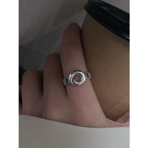 S925 Pure Silver Irregular Circle Ring Hollow Love Fashion Open Ring