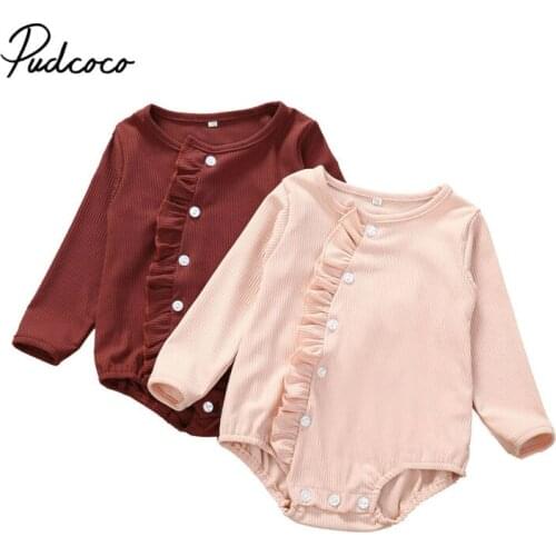Pudcoco 2019 Baby Autumn Clothing Newborn Infant Baby Boy Girl Knit Jumpsuit Long Sleeve Solid Color O Neck Bodysuit Outfit 0-1Y