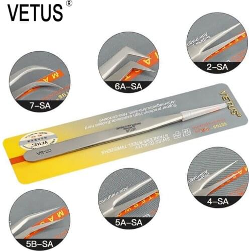 VETUS 1Piece SA Series Stainless Steel Hyperfine High Precision Antimagnetic Anti Acid Tweezers Pro Tool for Eyelash Extension