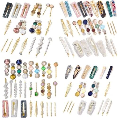 6/7/8/16Pcs/Set Korean Pearl Hair Clips Elegant Geometric Haipins Girls Sweet Ornament Barrettes Fashion Hair Accessorie Women