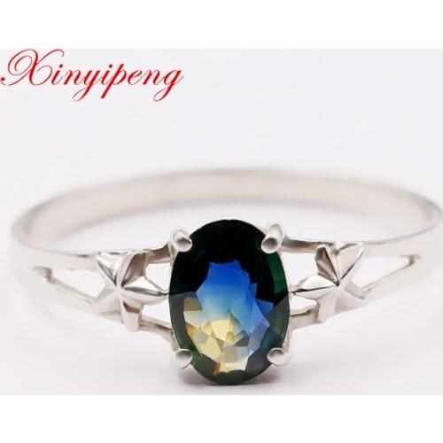Xin yi peng 18 k white Gold inlaid natural sapphire ring, the woman ring, simple and easy,birthday gift