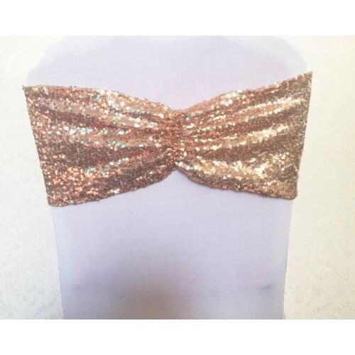 10pcs Spandex Pailletten Stoel Boog Sjerpen Lycra Stretch Glitter Stoel Band Banden Met Ronde Gesp Voor Hotel Bruiloft decor