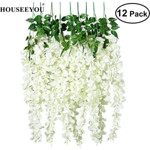 12 Pcs Artificial Silk Wisteria Ivy Vine Green Leaf Garland Simulation Props 90CM for Wedding Party Decoration