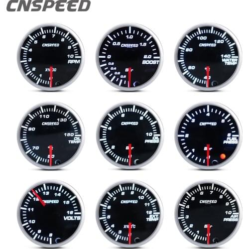 2" 52mm 12v Universal 10 Color LED Racing Turbo Boost Gauge RPM Tachometer Water Oil Temperature Meter Red Pointer With Sensor