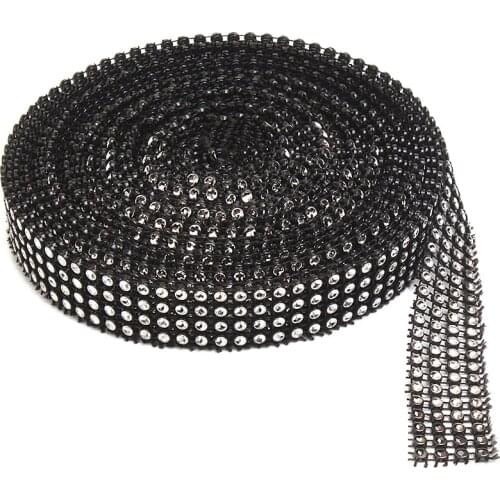 4 Rows Black Diamante Diamond Effect Rhinestone Mesh Bling Ribbon Trimming Wedding Birthday Cake Accents Decorations