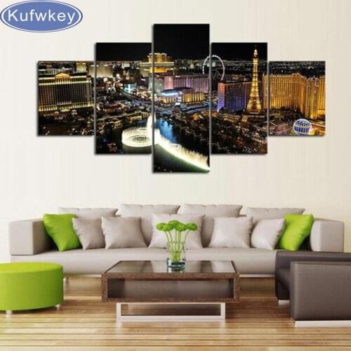 5D DIY Diamond Painting Cross Stitch 5pcs/set city night landscape home decoration Diamond Embroidery full display picture