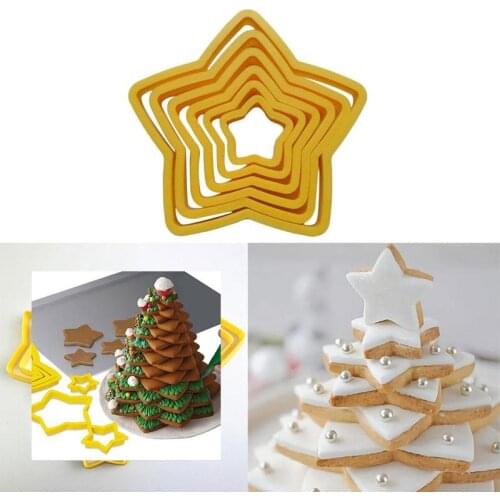 6 Pcs DIY Baking Mold Five-pointed Star Plastic Creative Mold 3D Cookie Biscuit Die-cutting Mold Christmas Party Decor Tools