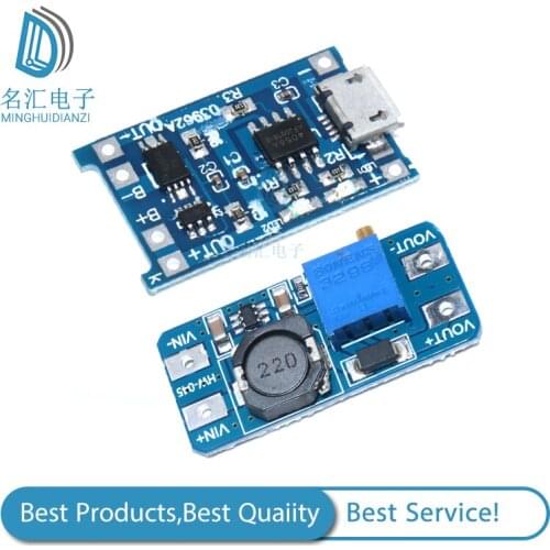MT3608 2A DC-DC Step Up Converter+ Micro USB 5V 1A 18650 TP4056 Lithium Battery Charger Module Charging Board With Protection