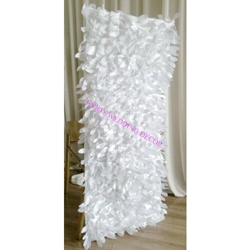 Promotion cheaper 10pcs white taffeta leaf chiavari chair back cover for wedding decor ourdoor events