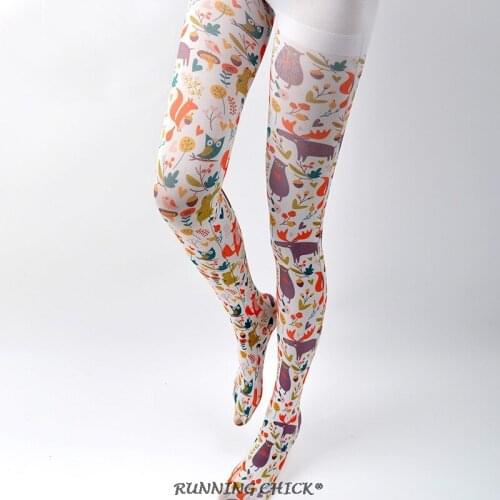 RUNNING CHICK Cartoon Owl Printed White Pantyhose College Wind Cute Stockings