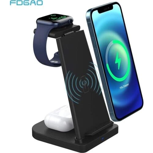 15W Fast Charge 3 In 1 Qi Wireless Charger Pad Dock Station Stand For iPhone 12 11 XS XR X 8 Apple Watch SE 6 5 4 3 Airpods Pro
