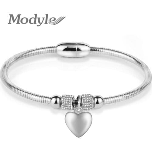Modyle 2021 New New Crystal Heart Shape Charm cross stainless steel Bracelets Bangles Jewelry Gift For Women
