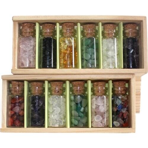 Wishing Bottles Natural Crystal Gemstone Gravel Drifting Bottle Wooden Boxed DIY Mini Bottled Mineral Specimen Souvenir