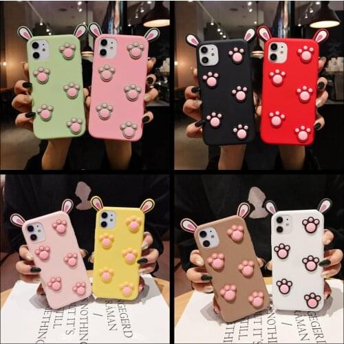 For Etui Samsung A10 A20 A30 S A40 A50 A70 E Case Galaxy A50 3D Cat Ear Paw Phone Cover on for Samsung A10E A20E A10S A20S Cases