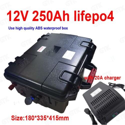 GTK Lifepo4 12V 250AH lithium battery Lithium iron phosphate BMS 4S 12.8V for Solar energy storage boat RV inverter 20A Charger