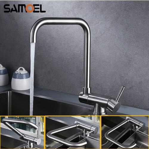 Stainless Steel Creative Kitchen Sink Faucet Mixer Deck Mount Foldable Rotating Kitchen Hot Cold Water Tap NL720