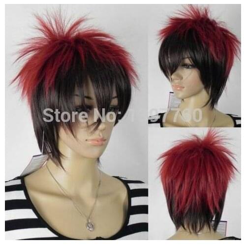 MISS 00451 Red Black Mix Multicolor Punk Straight Unisex Cosplay Full Wig