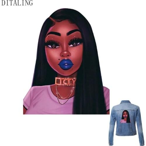Fashion African Girl Patches Thermotransfer For Clothes Beautiful Lady DIY Iron On Stickers For T-Shirts Applique For Clothing