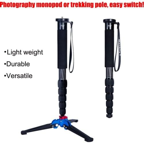 Manbily C-555 Carbon Fiber Monopod 6 Section Portable Camera Photography Stand Tripod Base Alpenstock Trekking Pole