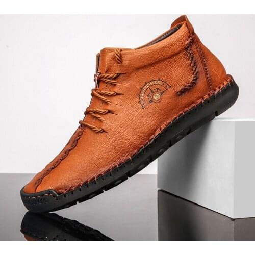 Shoes Men Winter Shoes High Top Genuine Leather Flat Shoes Fashion Ankle Snow Boots Shoes Outdoor Warm Walking Footwear PlusSzie