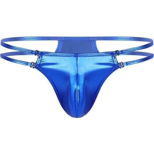 Mens Shiny Metallic Lingerie Bottom Glossy Bikini Briefs Low Rise Bulge Pouch G-string T-Back Jockstrap Thongs Underwear Panties