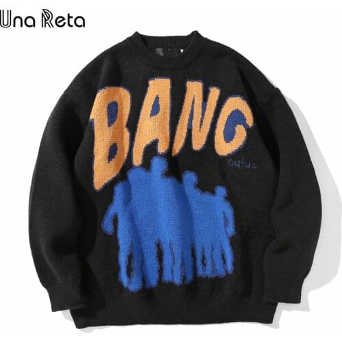 Una Reta Sweater Men New Harajuku Winter Mens Clothing Print Knitted Loose Sweater Pullover Oversized Sweater