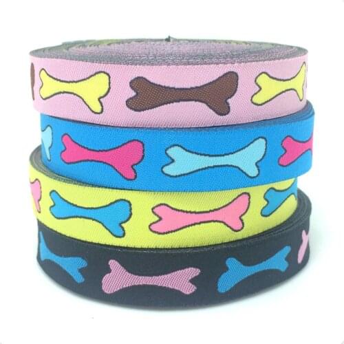 NEW wholesale 5/8 '(16 mmx10yards) 100% Polyester Woven Jacquard Ribbon Lovely bones for Dog collar KTZD15102803