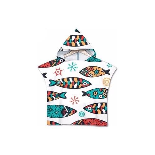 New Jellyfish Print Microfiber Bech Towel Childrens Hooded Poncho Towel For Swim Surf Quick Dry Bath Towel With Cape Beachwear