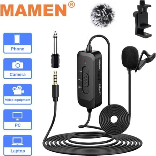 MAMEN New Lavalier Microphone with 8m Cable 100mAh Battery Condenser Microphone for DSLR Camera Phone PC Tablet Vlog Recording