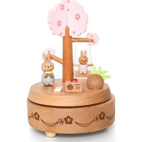 New Pink Cherry Blossom Bunny Music Box Birthday Gift Music Box for Students Christmas Present